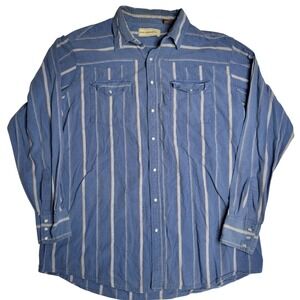 Bit & Bridle 2XT Blue Striped Pearl Snap Long Sleeve Shirt